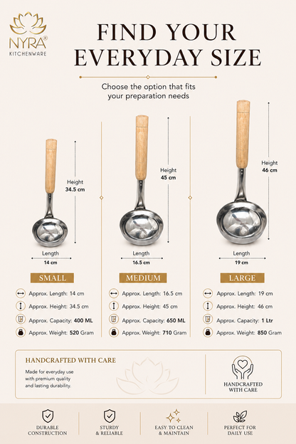 Stainless Steel Ladle with Wooden Handle – Premium Cooking & Serving Spoon