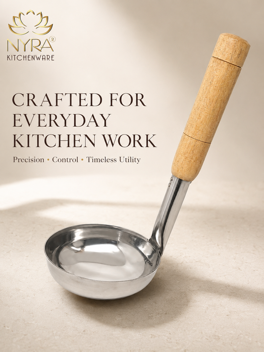 Stainless Steel Ladle with Wooden Handle – Premium Cooking & Serving Spoon