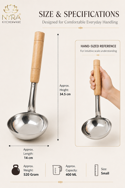 Stainless Steel Ladle with Wooden Handle – Premium Cooking & Serving Spoon