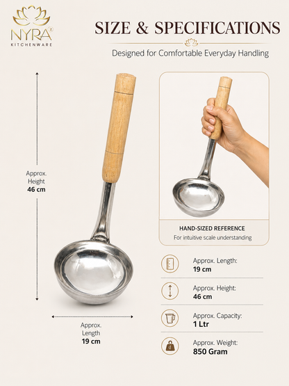 Stainless Steel Ladle with Wooden Handle – Premium Cooking & Serving Spoon