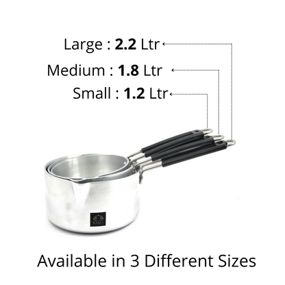 three sizes of aluminium induction sauce pan