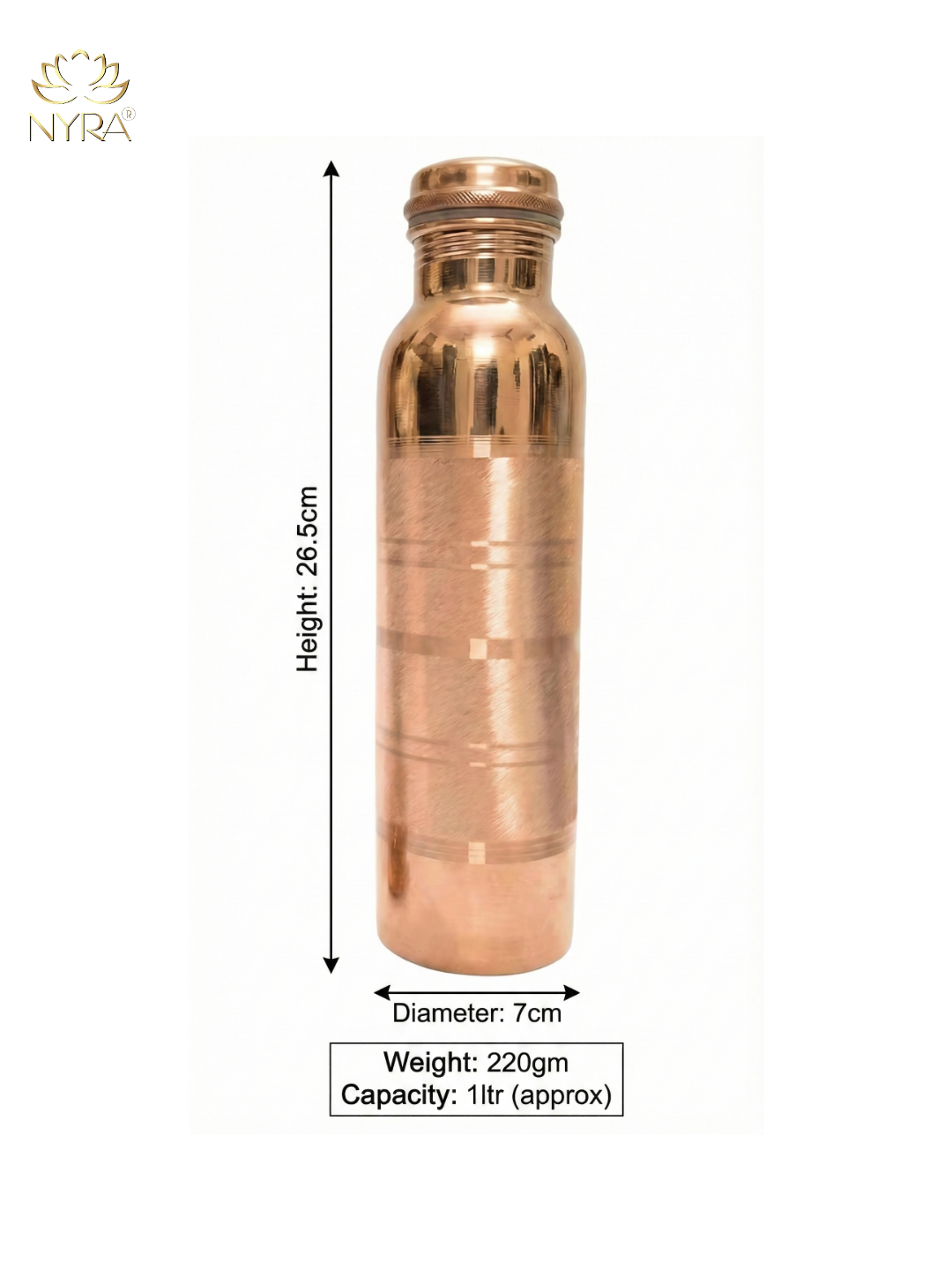 Pure Copper Water Bottle | Leak-Proof with Screw Cap | Glossy Silver-touch Copper Bottle