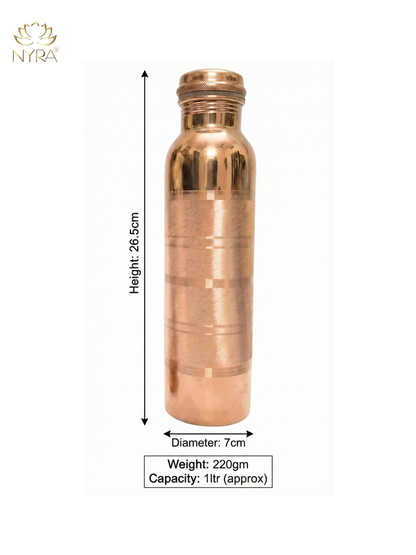 Pure Copper Water Bottle | Leak-Proof with Screw Cap | Glossy Silver-touch Copper Bottle