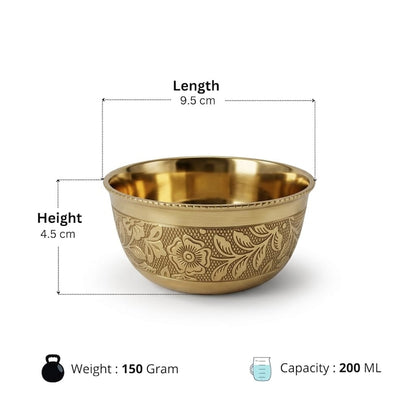 Traditional Brass/Peetal Katori | Embedded Floral Design