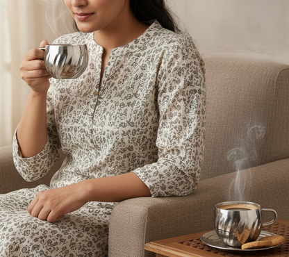 Stainless Steel Floral Design Tea Cup | Elegant Mirror Finish Cup Set