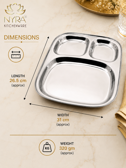 Stainless Steel Three Sectioned Plates | 3 in 1 Compartment Dinner Plate