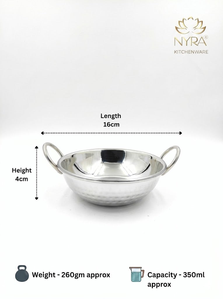 Stainless Steel Hammered Finish Kadhai with Handles – Premium Serveware Set
