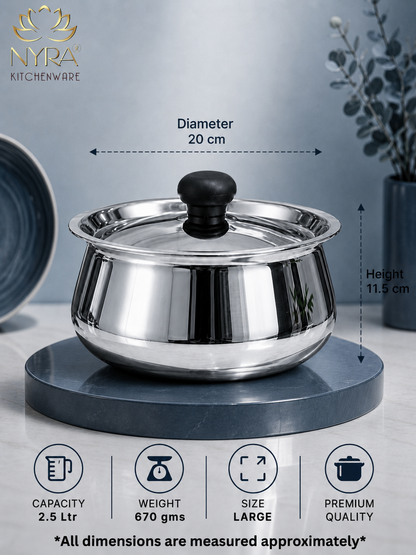 Stainless Steel Pulao Handi with Lid and PVC Knob – Set of 3