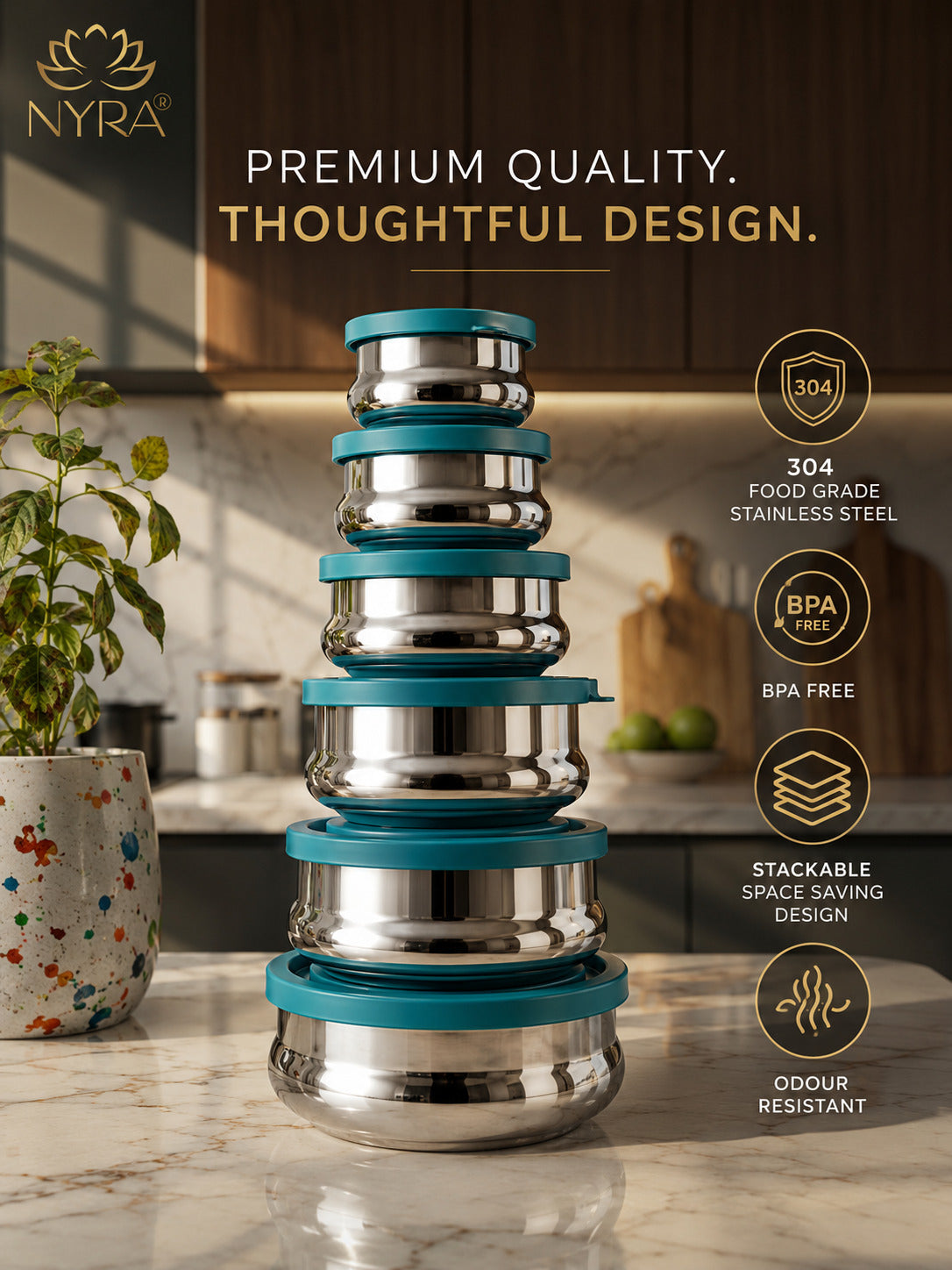 Air-tight Stainless Steel Container Set - Premium Leak-Proof Dibbi