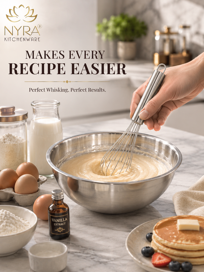 Nyra® Premium Stainless Steel Culinary Whisk – Multi-Purpose Manual Mixing Tool, Small, Medium & Large