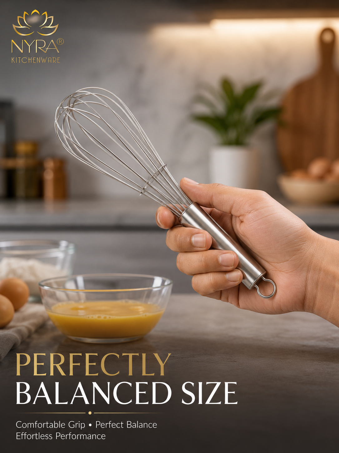 Nyra® Premium Stainless Steel Culinary Whisk – Multi-Purpose Manual Mixing Tool, Small, Medium & Large
