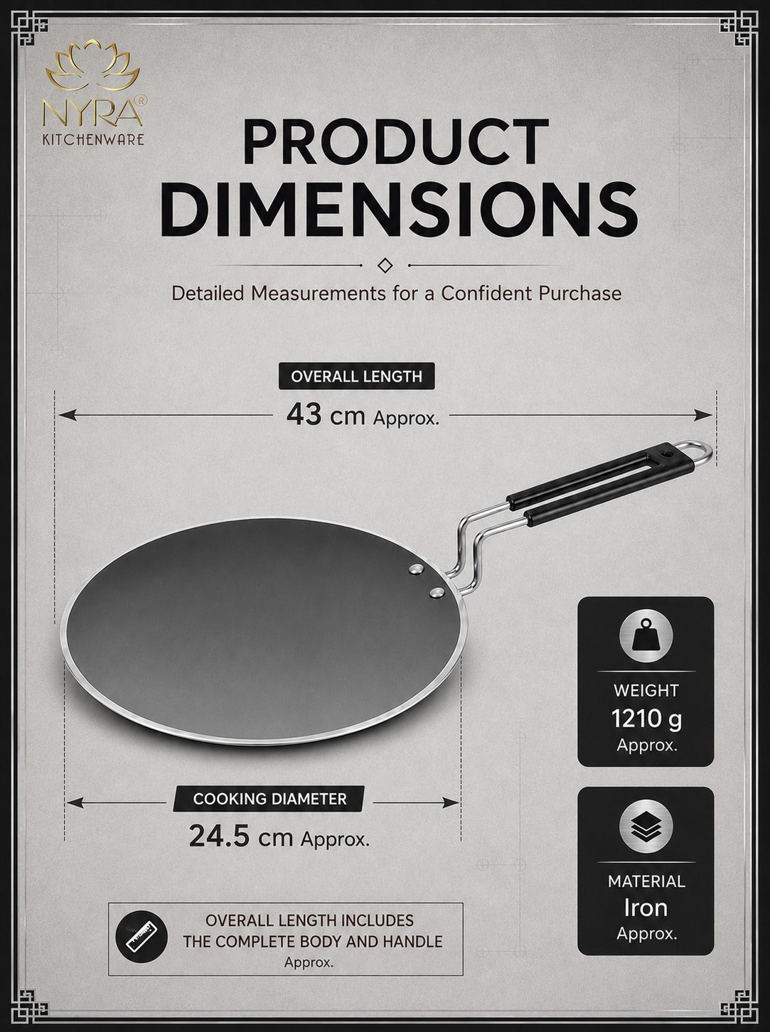 Iron Griddle/Tawa with Durable PVC Handle - Heavy-Duty Flat Pan Cookware