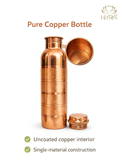 Pure Copper Water Bottle | Leak-Proof with Screw Cap | Glossy Silver-touch Copper Bottle