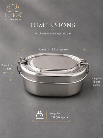 Stainless Steel Capsule Lunch Box with Plate & Double Decker Separator | Glossy Finish Steel Tiffin Box - Durable Food Storage Container