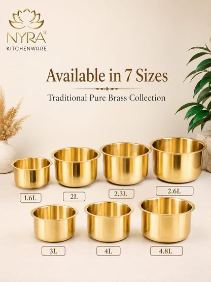 Gold brass containers of various sizes with Nyra Kitchenware branding on a beige background.