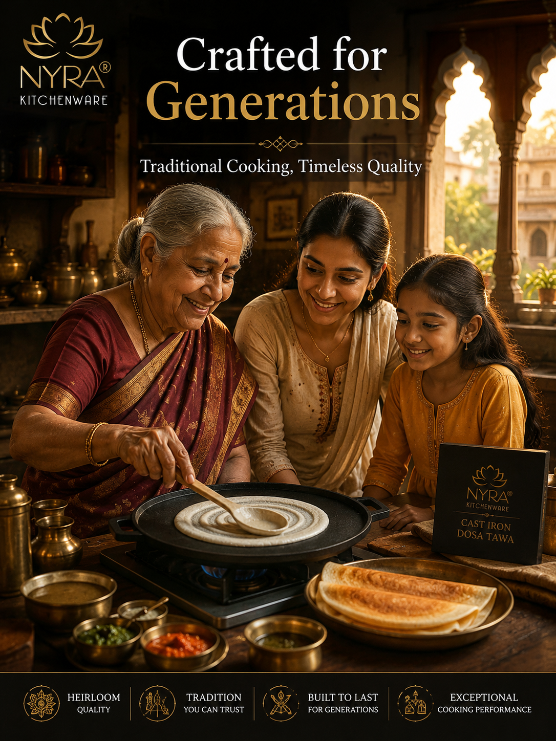 Cast Iron Dosa & Chapati Tawa | Pre-Seasoned, No Coating, All Stove Types