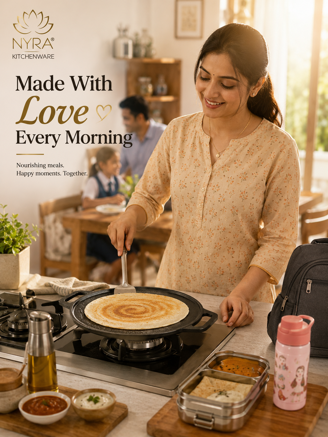 2-in-1 Cast Iron Dosa Tawa & Grill | Naturally Non-Stick, Induction & Gas Compatible
