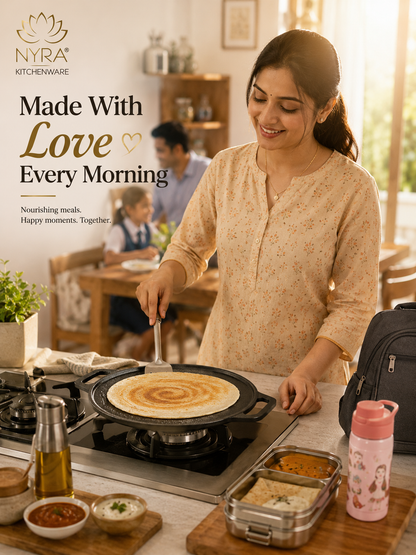 2-in-1 Cast Iron Dosa Tawa & Grill | Naturally Non-Stick, Induction & Gas Compatible