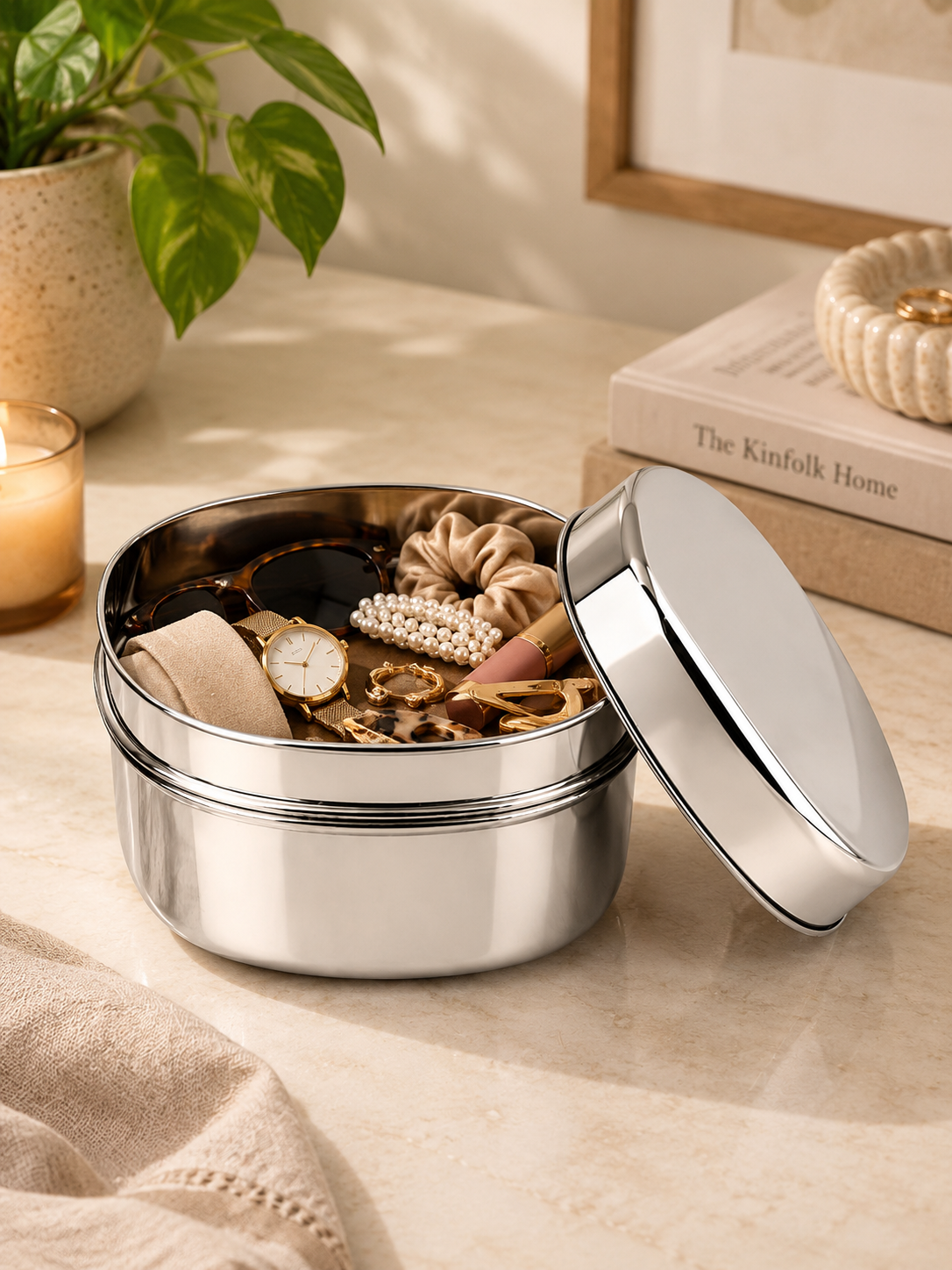 Stainless Steel Square Storage Container with Fitted Lid – Glossy Mirror Finish Multi-Purpose Steel Box for Food, Dry Snacks and Accessories