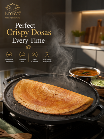 2-in-1 Cast Iron Dosa Tawa & Grill | Naturally Non-Stick, Induction & Gas Compatible