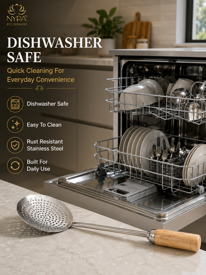 Deep Fry Strainer Mesh | Ladle for Spaetzle/Pasta/Chips Deep Fry Jhara Skimmer Puri Strainer with wood handle