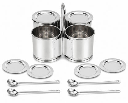 Stainless Steel Vegetable/Curry Holder (Chougadha) Serving Set with Lid & Serving Spoons | Glossy Mirror Finish Chaumukha | Multipurpose Buffet, Catering & Dining Serveware |