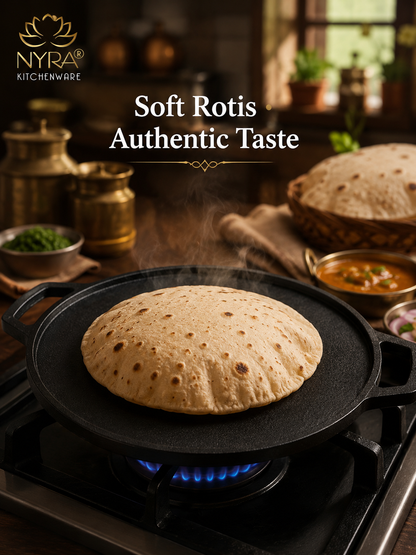 Cast Iron Dosa & Chapati Tawa | Pre-Seasoned, No Coating, All Stove Types