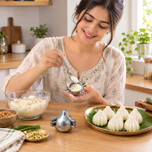 Aluminium Modak Maker Mould | Traditional Modak Sacha Sancha for Homemade Modak, Ukadiche Modak & Prasad | Foldable Hand Press Mould