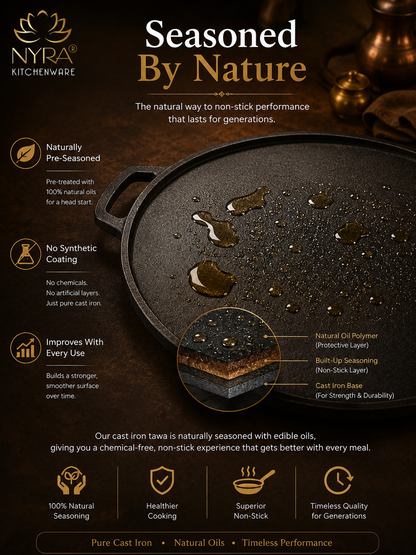 Cast Iron Dosa & Chapati Tawa | Pre-Seasoned, No Coating, All Stove Types