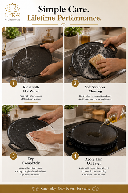 2-in-1 Cast Iron Dosa Tawa & Grill | Naturally Non-Stick, Induction & Gas Compatible