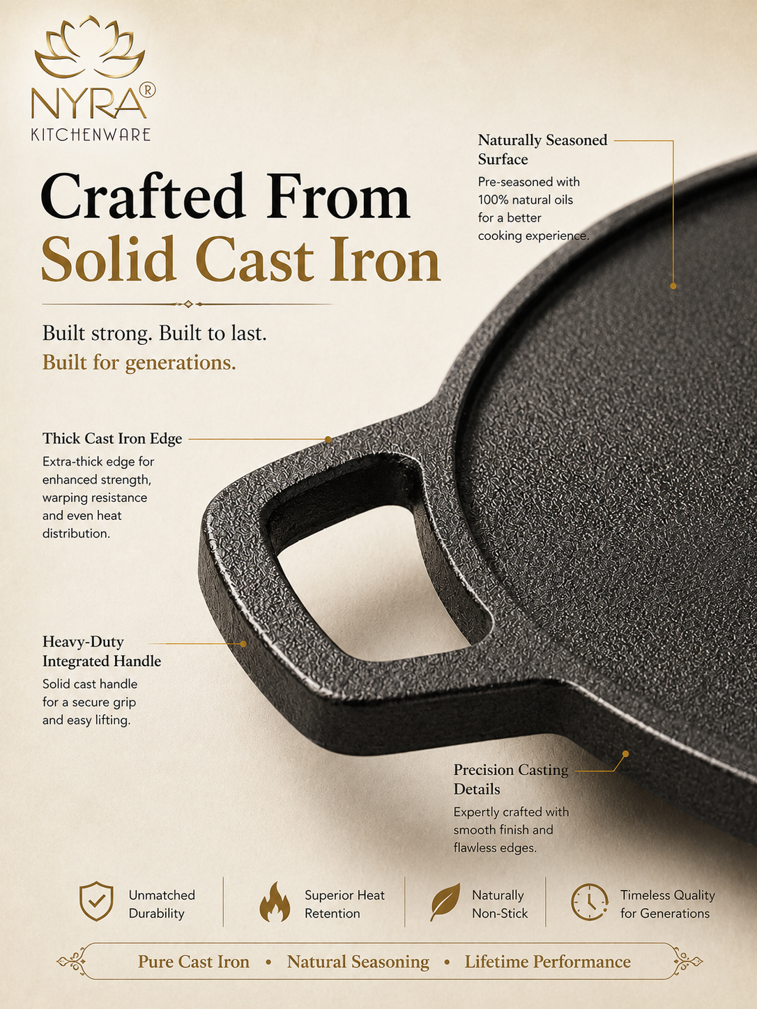 Cast Iron Dosa & Chapati Tawa | Pre-Seasoned, No Coating, All Stove Types