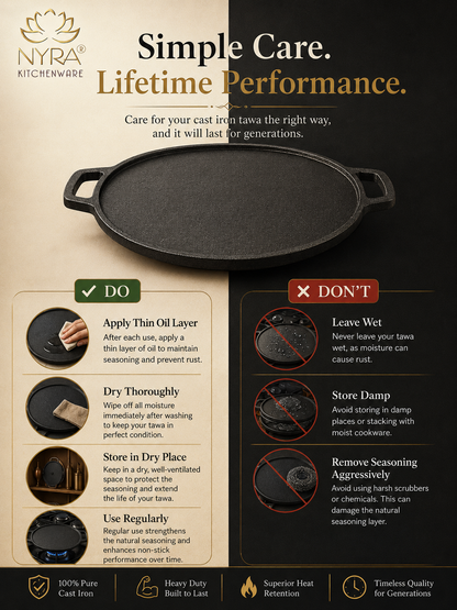 Cast Iron Dosa & Chapati Tawa | Pre-Seasoned, No Coating, All Stove Types