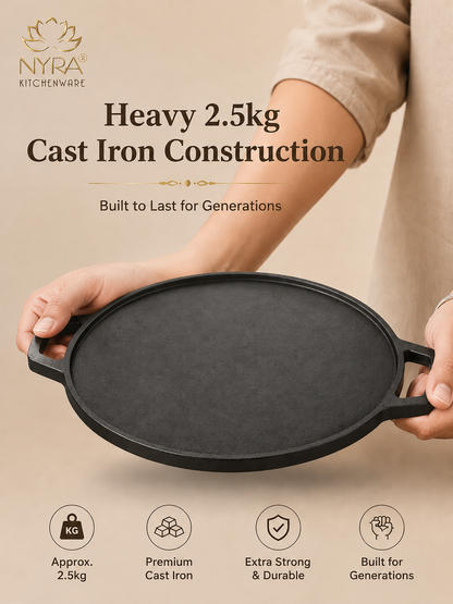 Cast Iron Dosa & Chapati Tawa | Pre-Seasoned, No Coating, All Stove Types