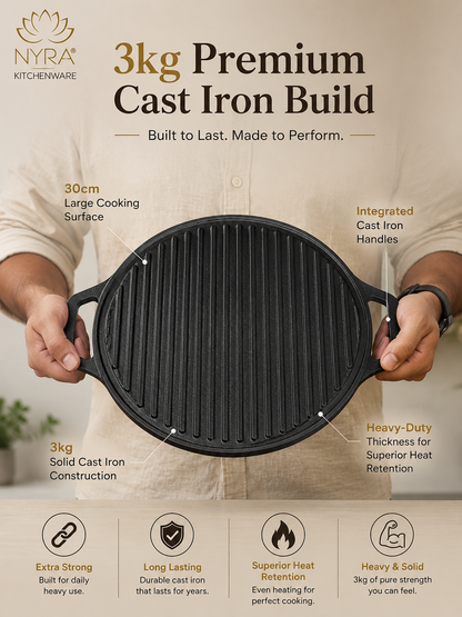 2-in-1 Cast Iron Dosa Tawa & Grill | Naturally Non-Stick, Induction & Gas Compatible