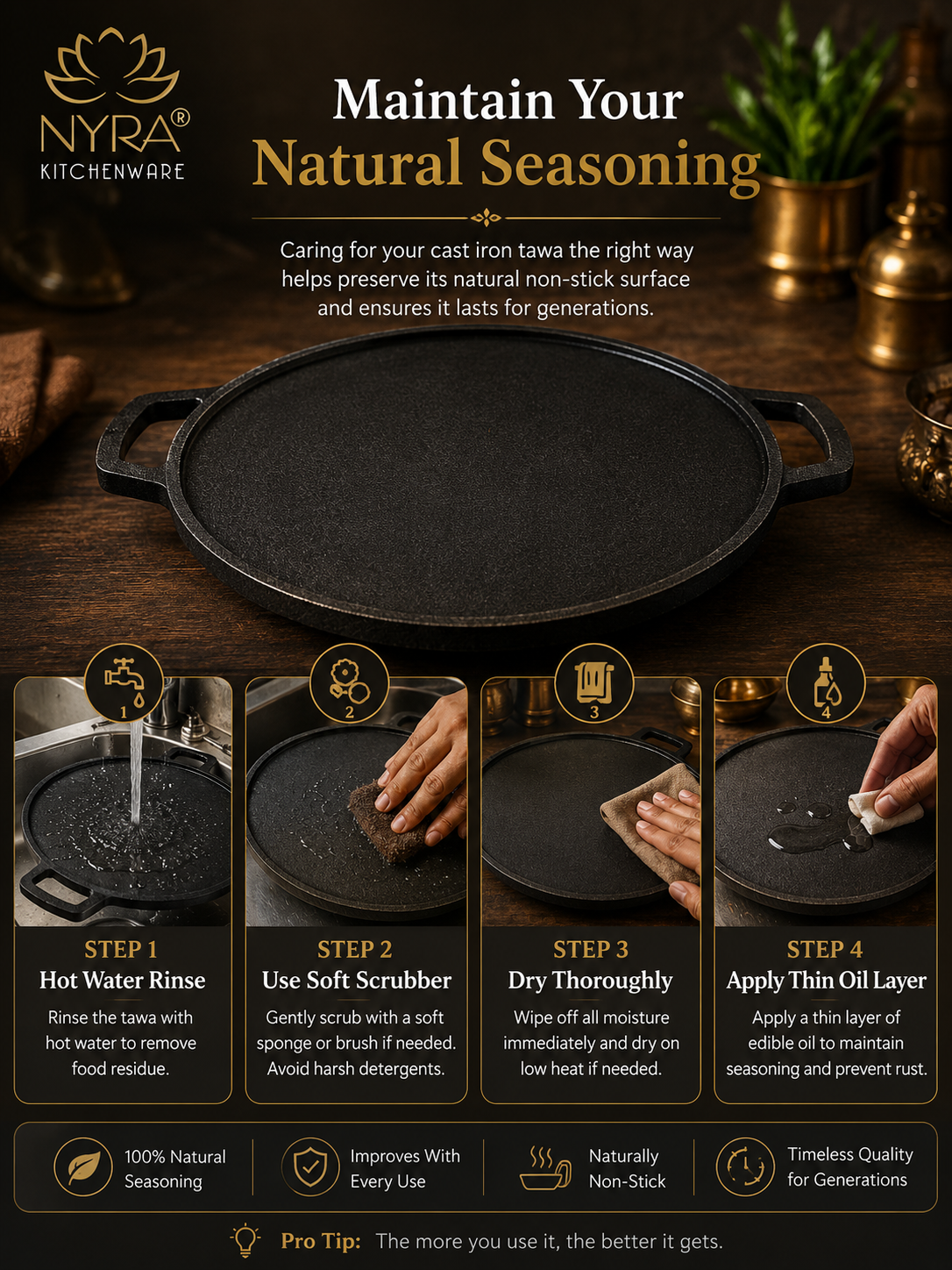 Cast Iron Dosa & Chapati Tawa | Pre-Seasoned, No Coating, All Stove Types