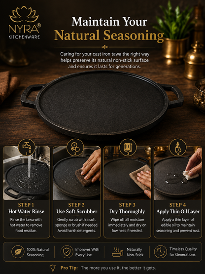Cast Iron Dosa & Chapati Tawa | Pre-Seasoned, No Coating, All Stove Types