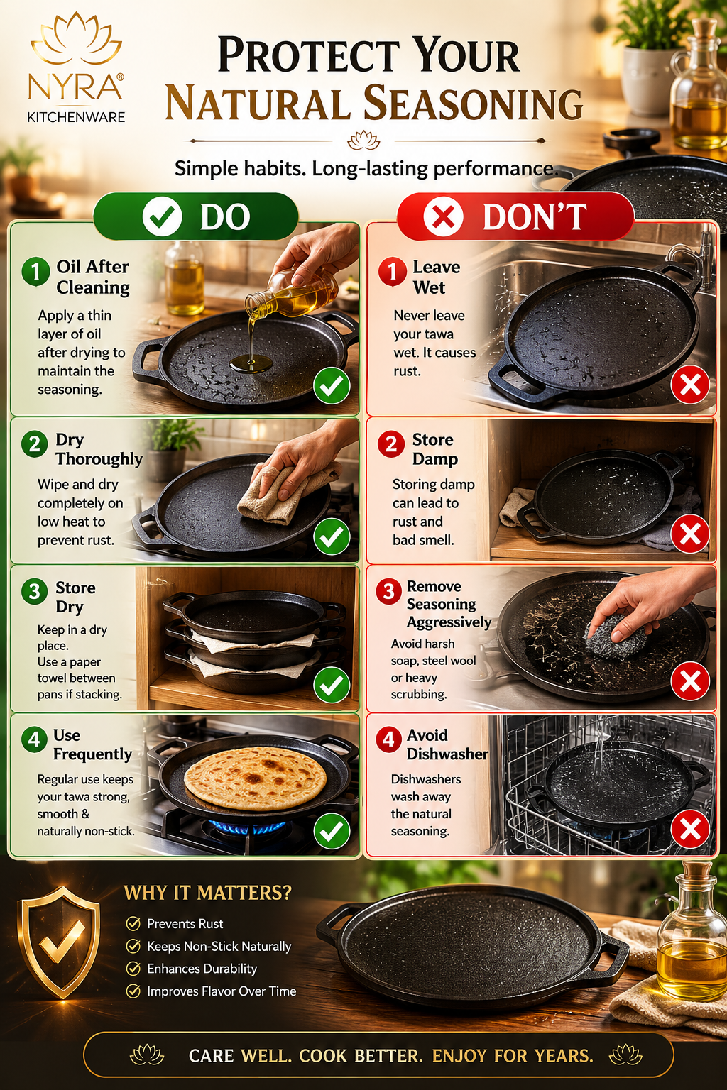 2-in-1 Cast Iron Dosa Tawa & Grill | Naturally Non-Stick, Induction & Gas Compatible