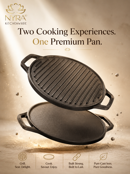 2-in-1 Cast Iron Dosa Tawa & Grill | Naturally Non-Stick, Induction & Gas Compatible