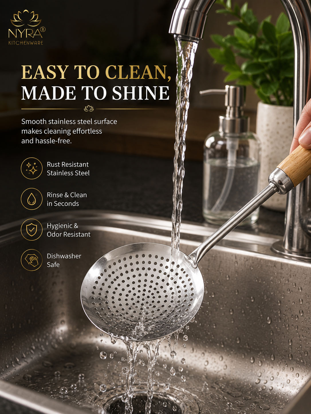 Deep Fry Strainer Mesh | Ladle for Spaetzle/Pasta/Chips Deep Fry Jhara Skimmer Puri Strainer with wood handle