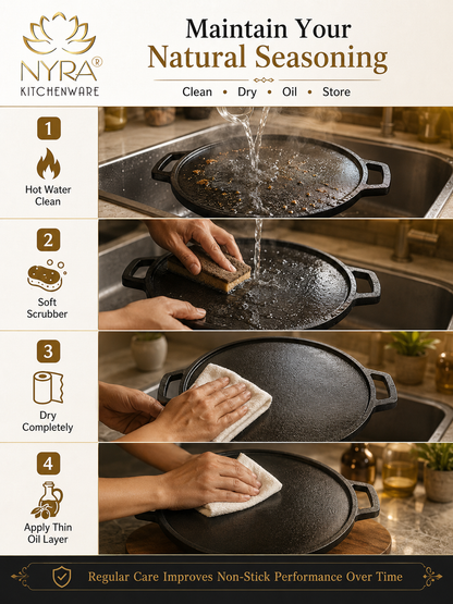 Cast Iron Dosa & Chapati Tawa | Pre-Seasoned, No Coating, All Stove Types