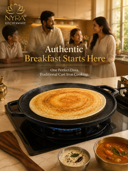Cast Iron Dosa & Chapati Tawa | Pre-Seasoned, No Coating, All Stove Types