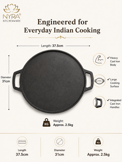 Cast Iron Dosa & Chapati Tawa | Pre-Seasoned, No Coating, All Stove Types