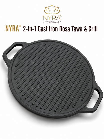 2-in-1 Cast Iron Dosa Tawa & Grill | Naturally Non-Stick, Induction & Gas Compatible