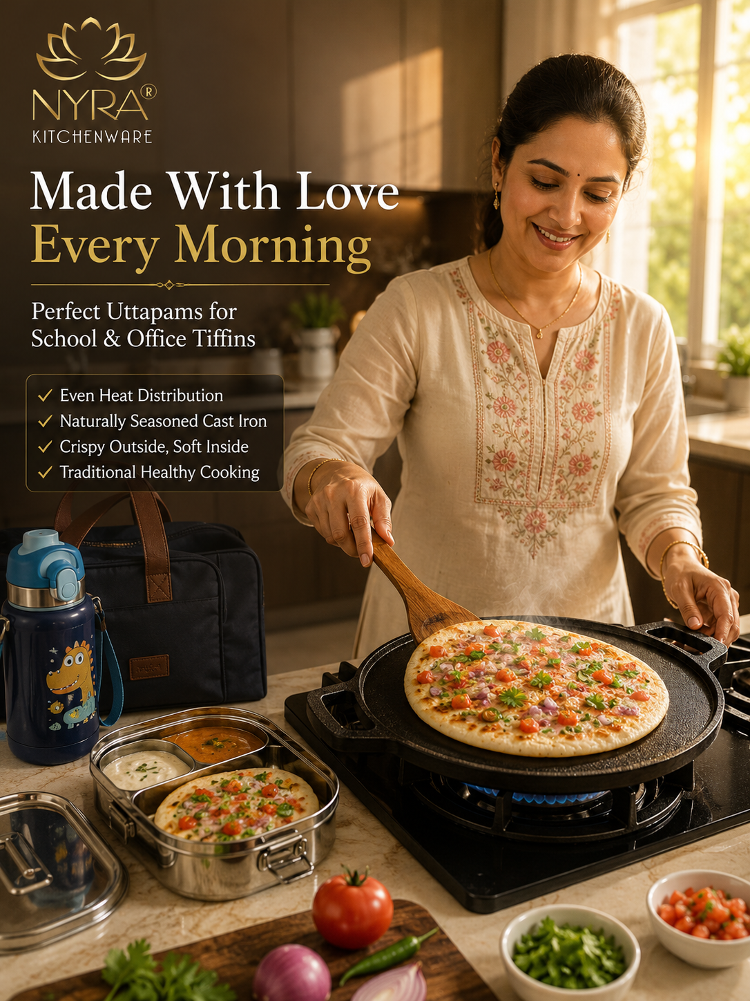 Cast Iron Dosa & Chapati Tawa | Pre-Seasoned, No Coating, All Stove Types