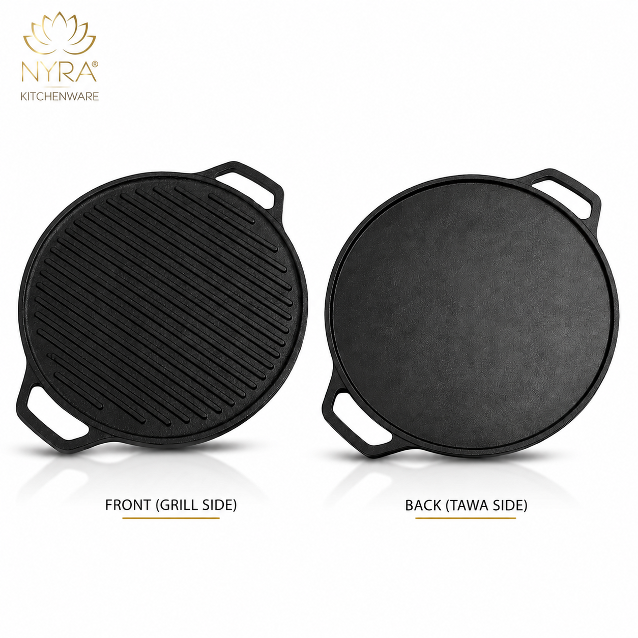 2-in-1 Cast Iron Dosa Tawa & Grill | Naturally Non-Stick, Induction & Gas Compatible