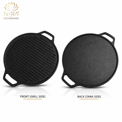 2-in-1 Cast Iron Dosa Tawa & Grill | Naturally Non-Stick, Induction & Gas Compatible