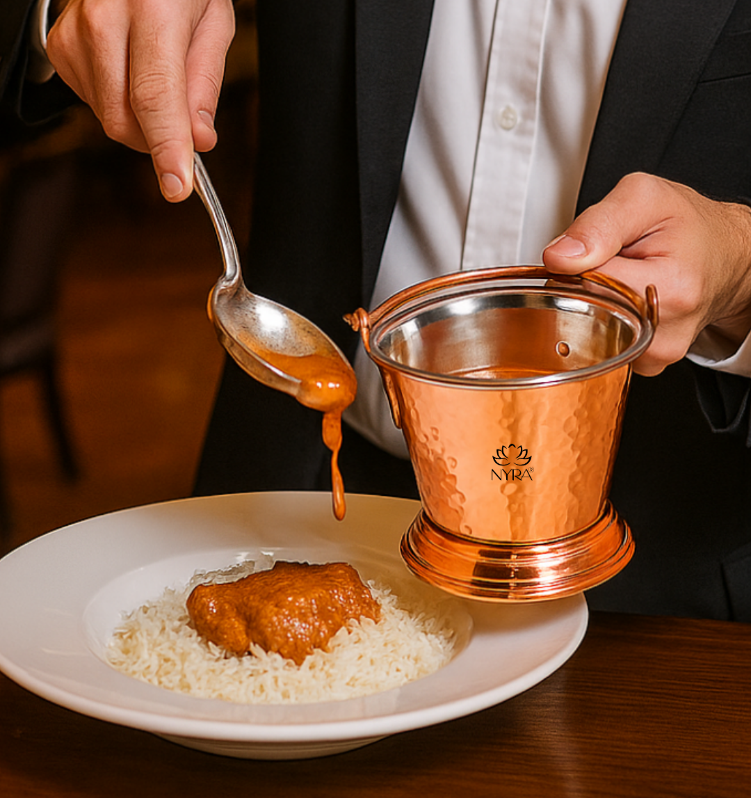 Copper Serving Bucket with Steel Insulated Interior | Traditional Indian Tableware/Serveware