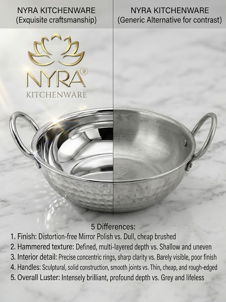 Stainless Steel Hammered Finish Kadhai with Handles – Premium Serveware Set