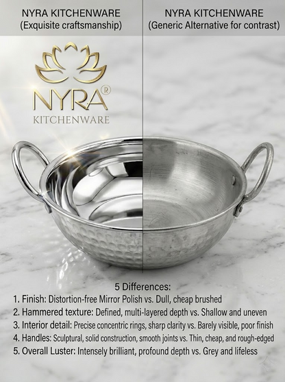 Stainless Steel Hammered Finish Kadhai with Handles – Premium Serveware Set