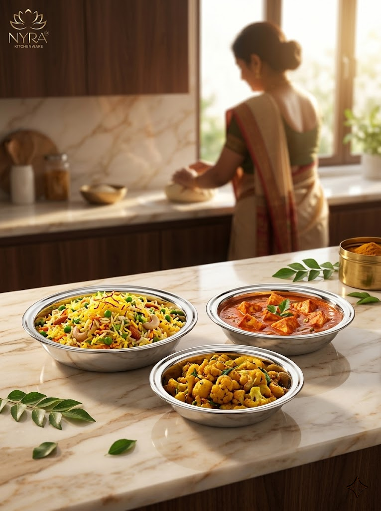 Deep Stainless Steel Multipurpose Bowls - Set of 6 for Serving & Dining